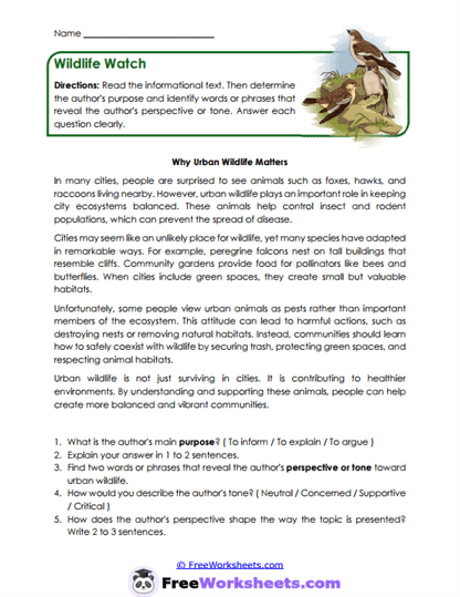 Wildlife Watch Worksheet
