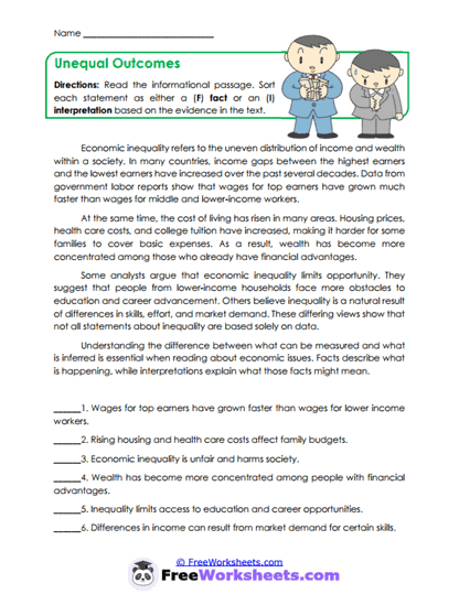 Unequal Outcomes Worksheet