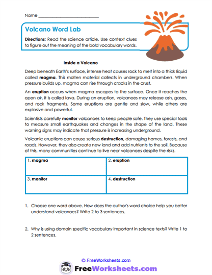 Word Lab Worksheet
