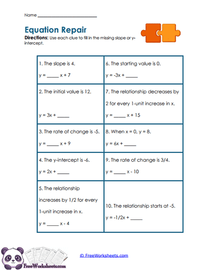 Missing Parts Worksheet