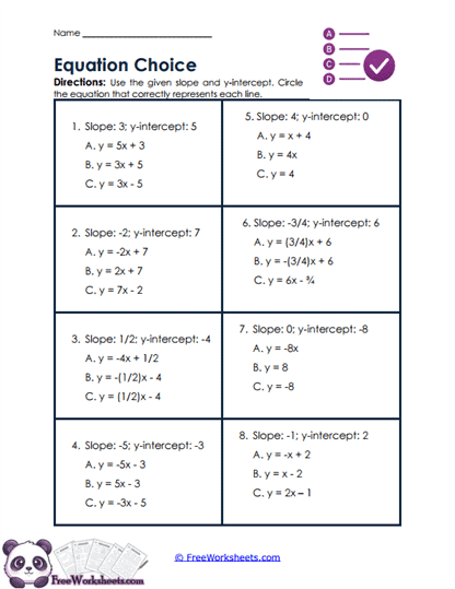 Equation Selection Worksheet