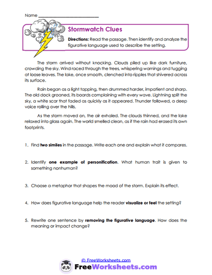 Stormwatch Clues Worksheet
