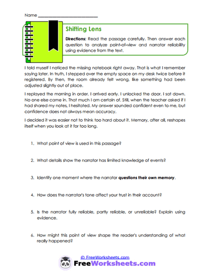 Shifting Lens Worksheet