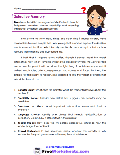 Selective Memory Worksheet