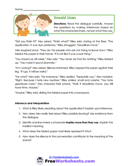 Unsaid Lines Worksheet