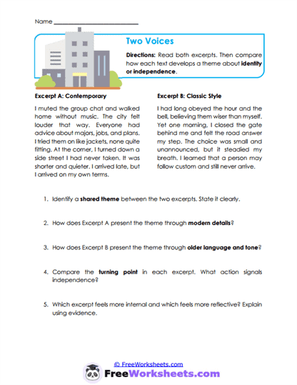 Two Voices Worksheet