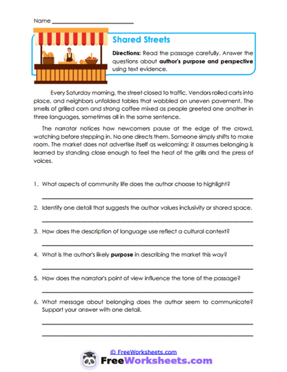 Shared Streets Worksheet