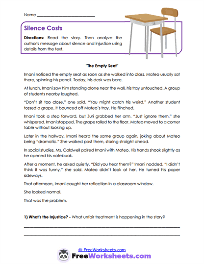 Silence Costs Worksheet
