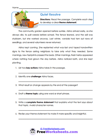 Quiet Resolve Worksheet