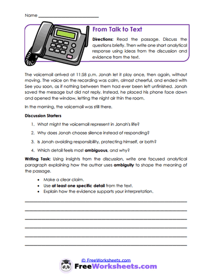 From Talk to Text Worksheet