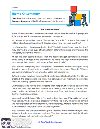 Theme Or Summary Worksheet