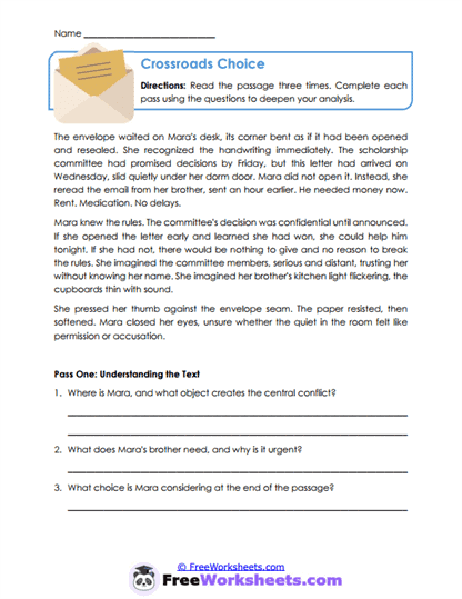 Crossroads Choice Worksheet