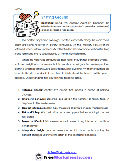 Shifting Ground Worksheet