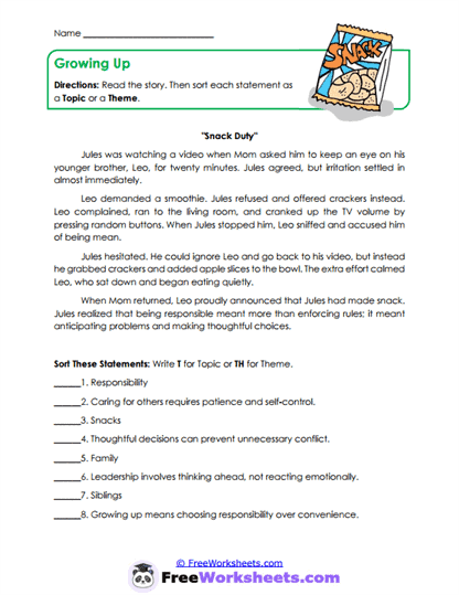 Growing Up Worksheet