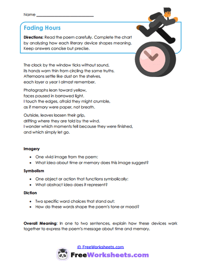 Fading Hours Worksheet