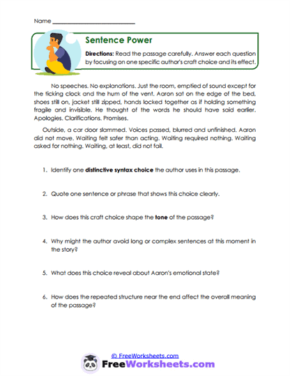Sentence Power Worksheet