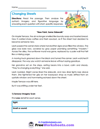 Changing Streets Worksheet