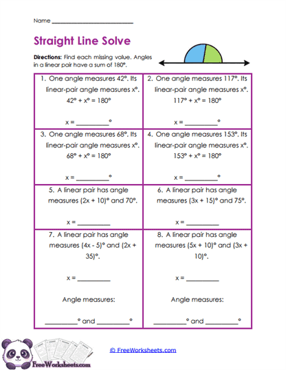 Linear Pairs Worksheet