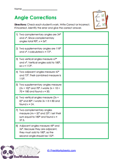 Error Angles Worksheet