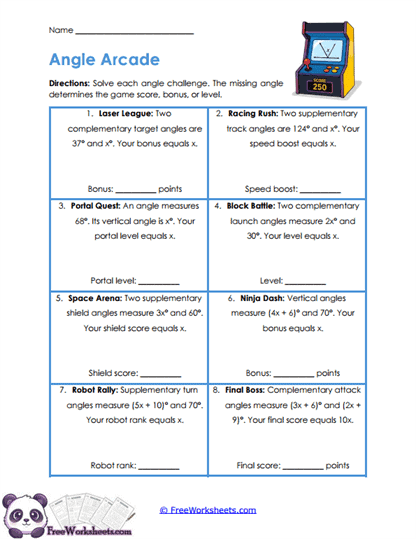Angle Arcade Worksheet