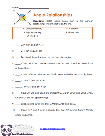 Angle Pairs Worksheet