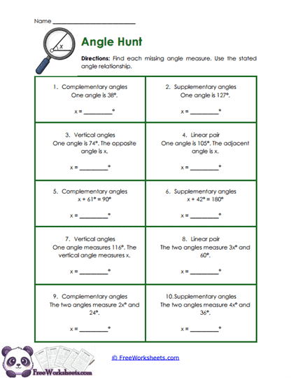 Missing Angles Worksheet