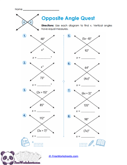 Vertical Angles Worksheet