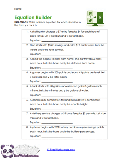 Equation Modeling Worksheet