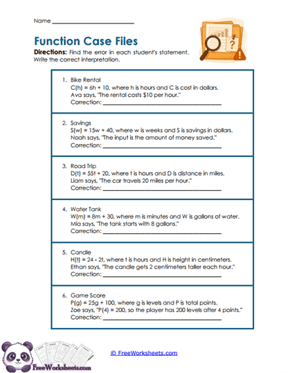 Function Corrections Worksheet