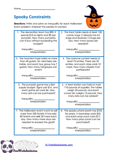 Halloween Limits Worksheet
