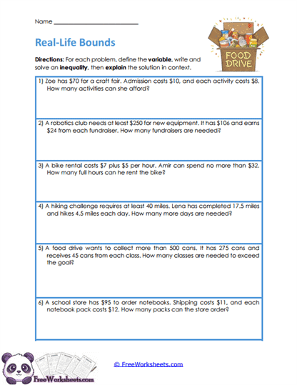 Real Constraints Worksheet