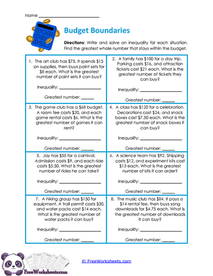 Budget Limits Worksheet