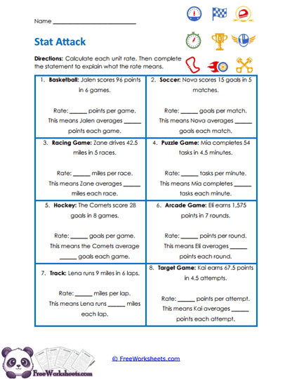 Game Rates Worksheet