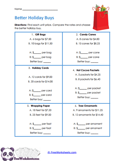 Holiday Values Worksheet