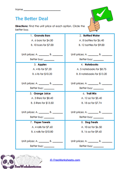Value Shopping Worksheet