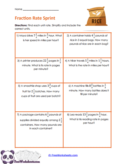 Fraction Rates Worksheet