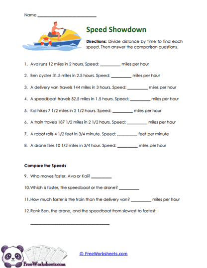 Speed Compare Worksheet