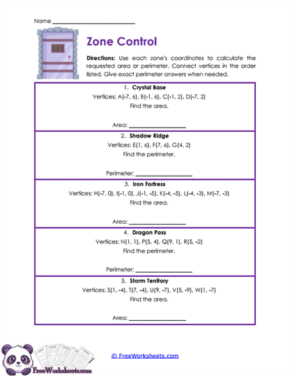 Zone Measures Worksheet