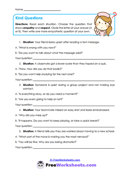 Kind Questions Worksheet