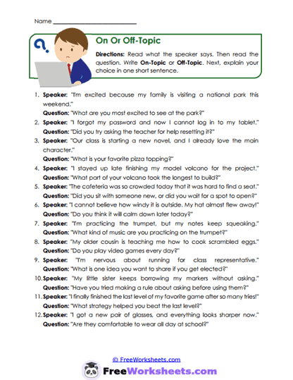 On Or Off-Topic Worksheet
