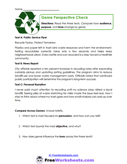 Genre Perspective Check Worksheet