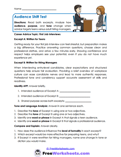 Audience Shift Test Worksheet