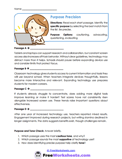 Purpose Precision Worksheet