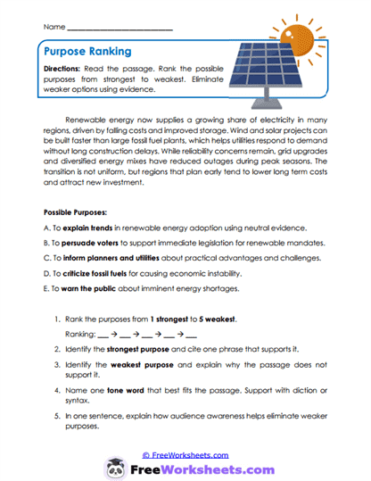 Purpose Ranking Worksheet