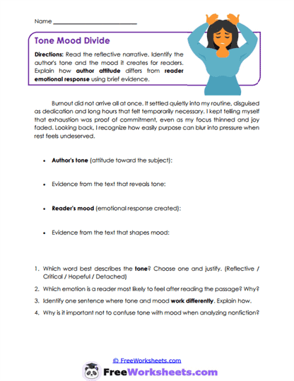 Tone Mood Divide Worksheet