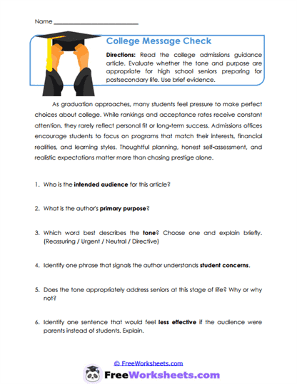 College Message Check Worksheet