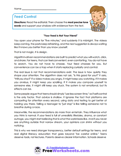 Connotation And Tone Worksheet