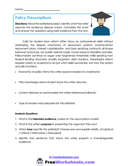 Policy Presumptions Worksheet