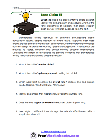 Tone Claim Fit Worksheet