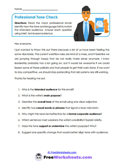 Professional Tone Check Worksheet